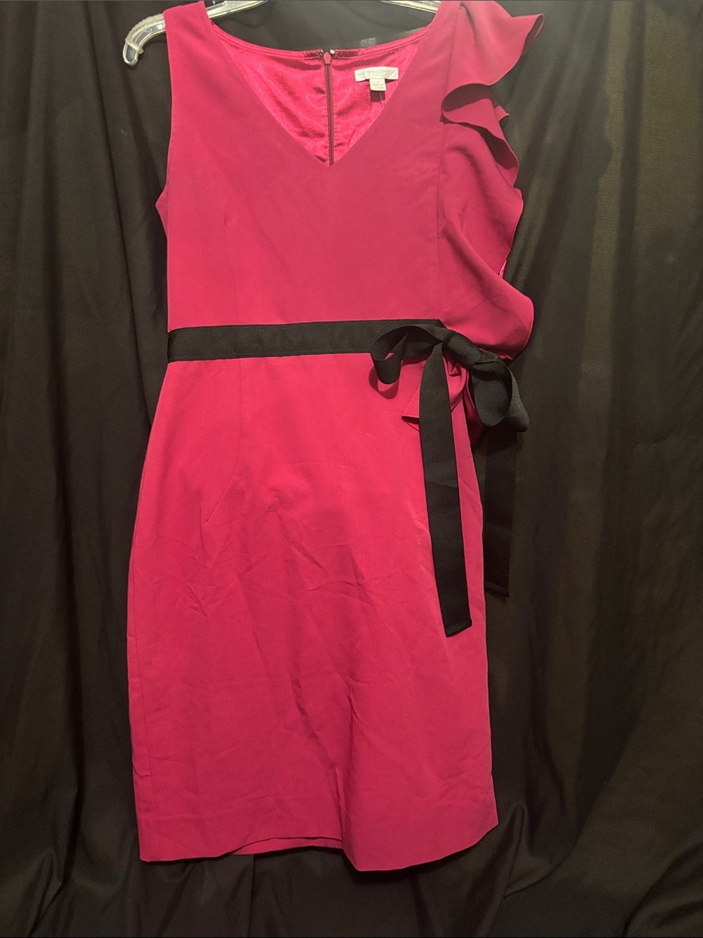 New York & Company Hot Pink One-Shoulder Sheath Dress with Black Waist Tie
